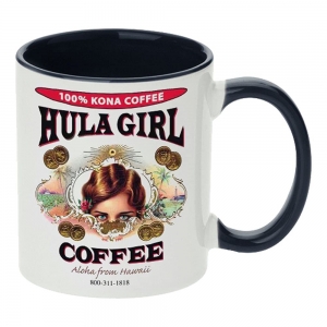Hula Girl 11oz Coffee Mug Two Tone Black Inner and Handle Hula Girl 11oz Coffee Mug Two Tone Black Inner and Handle