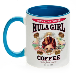 Hula Girl Coffee 11oz Mug Two Tone Light Blue Inner and Handle Hula Girl Coffee 11oz Mug Two Tone Light Blue Inner and Handle