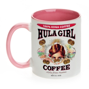 Hula Girl Coffee 11oz Mug Two Tone Pink Inner and Handle Hula Girl Coffee 11oz Mug Two Tone Pink Inner and Handle