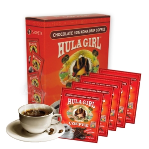 Hula Girl Chocolate 10% Kona Drip Coffee Box of 5 Hula Girl Chocolate 10% Kona Drip Coffee Box of 5