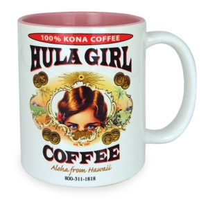 Hula Girl Mug with Coffee Logo Pink 11oz with box