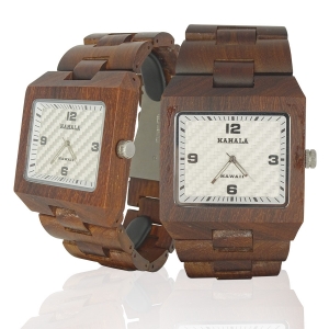 Kahala Wooden Watch in red sandalwood with square white face Handmade Wooden Watch Made with Red Sandalwood - Kahala Brand #50