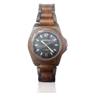 Kahala Handmade Wooden Watch Made with Red and Black Sandalwood - Sunray Black Face Handmade Wooden Watch Made with Red and Black Sandalwood Sunray Black Face