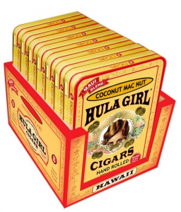 Hula Girl Coconut Mac Nut Small Cigar Box of 7 Tins with 8 Mini Cigars Each Hula Girl Coconut Mac Nut Small Cigar Box of 7 Tins with 8 Mini Cigars Each