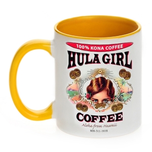 Hula Girl Coffee 11oz Mug Two Tone Golden Yellow Inner and Handle Hula Girl Coffee 11oz Mug Two Tone Golden Yellow Inner and Handle