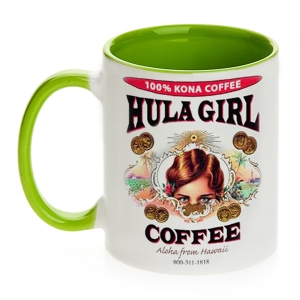 Hula Girl Coffee 11oz Mug Two Tone Light Green Inner and Handle