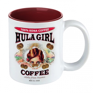 Hula Girl Mug with Coffee Logo Maroon 11oz with box