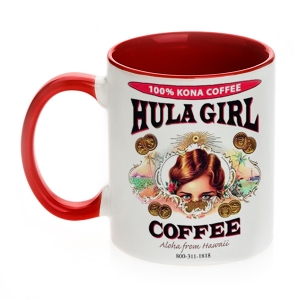 Hula Girl Coffee 11oz Mug Two Tone Red Inner and Handle Hula Girl Coffee 11oz Mug Two Tone Red Inner and Handle