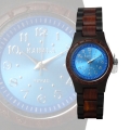 Handmade Wooden Watch made with Red and Black Sandalwood with Blue Face 